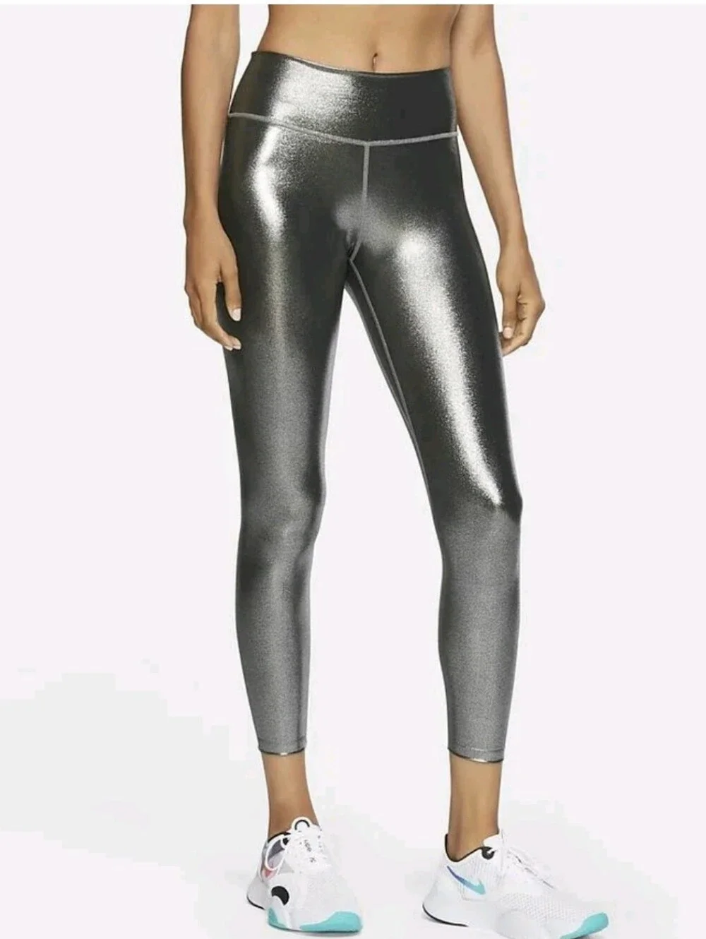 Nike Metallic Performance Women's Mid-rise 7/8 Leggings - Silver Tight Fit Sz. M